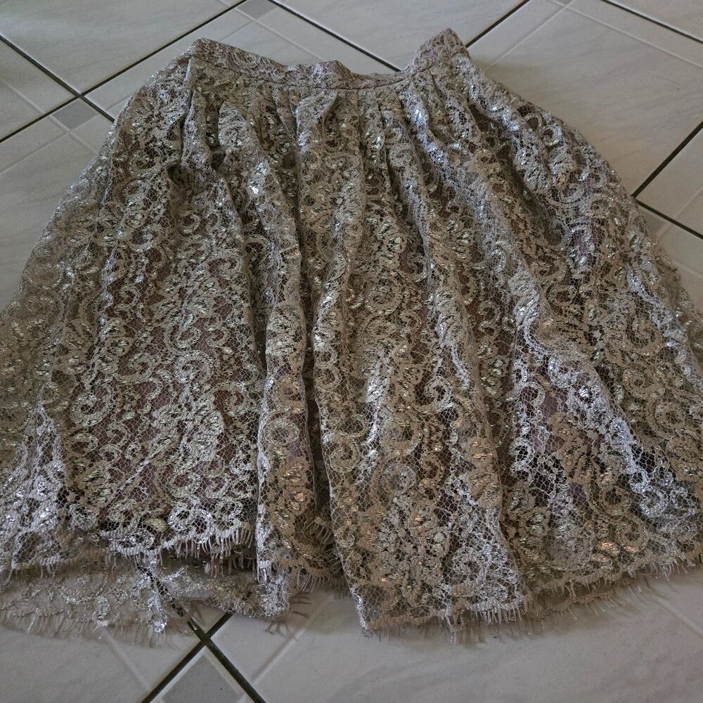 HD in Paris Anthropologie Gold Lace Skirt 0